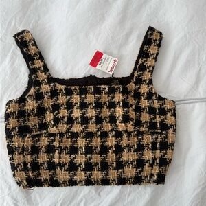 House of Harlow 1960 Black and Tan Houndstooth Crop Top